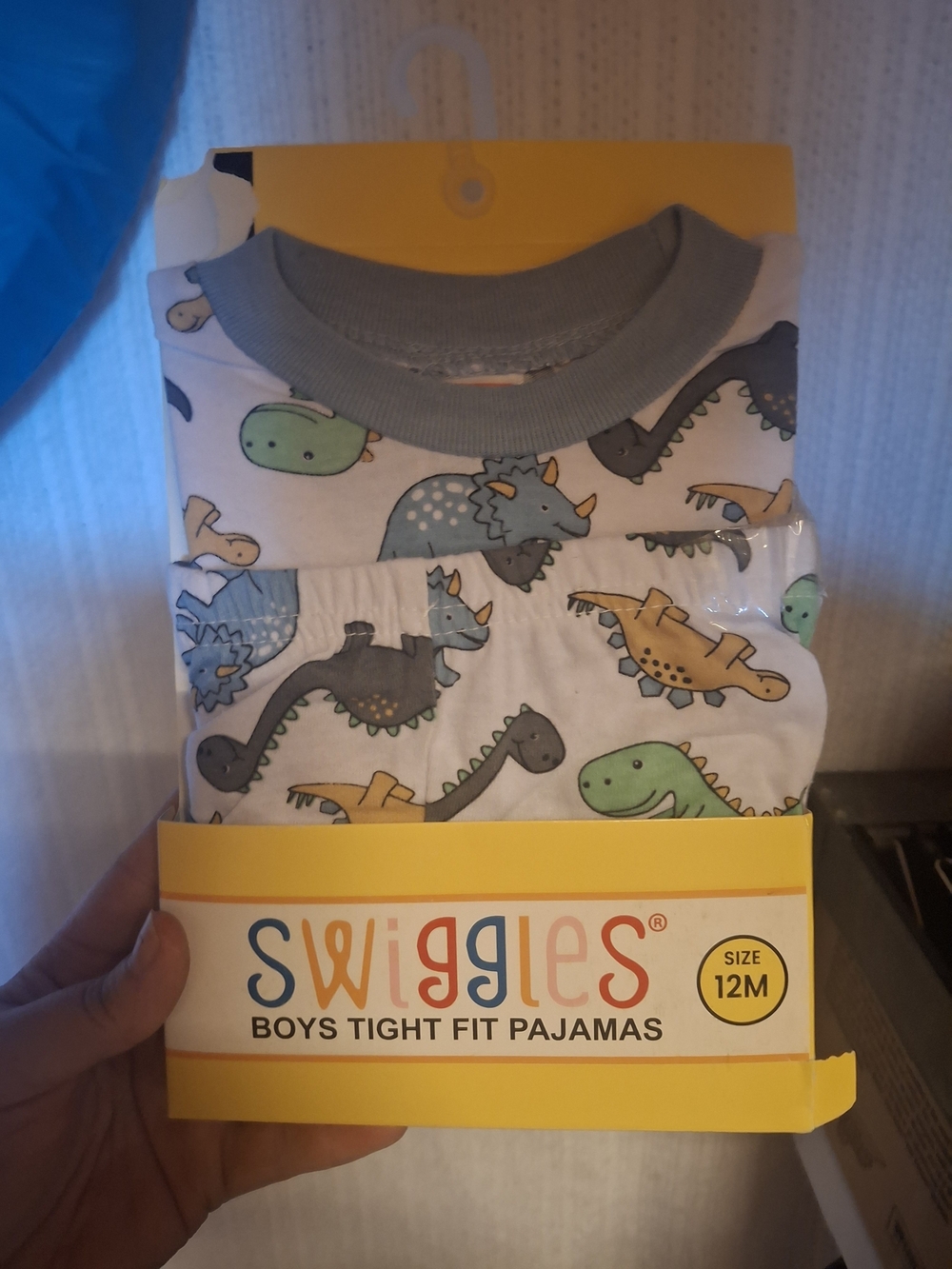 Swiggles White Boys Pajama Set with Green, Blue & Yellow Dinosaur Print